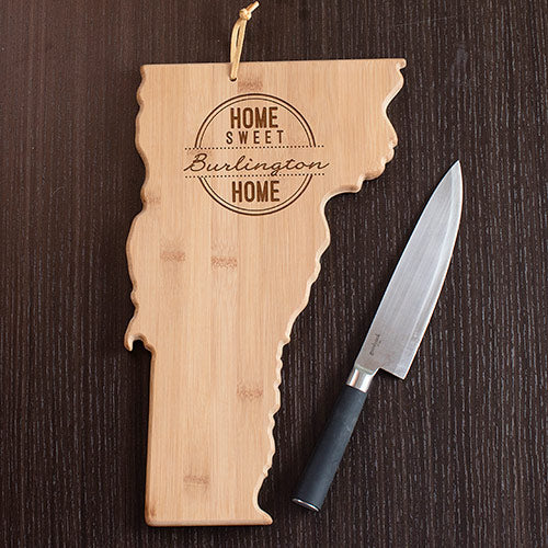 Personalized Vermont State Cutting Board - Home Sweet Home Kitchen Decor - LED Gift Works
