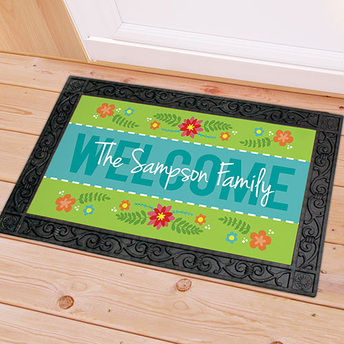 Spring Personalized Welcome Mat - Custom Floral Entry Mat - Way Up Gifts