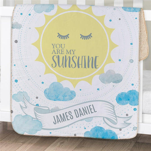 Personalized You Are My Sunshine Baby Sherpa Blanket - Infant Sunshine Blanket - Way Up Gifts
