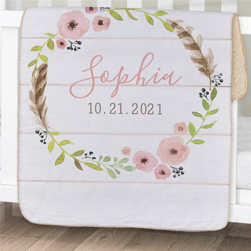 Personalized Wreath Sherpa Blanket for Baby - Custom Baby Wreath Blanket - Way Up Gifts