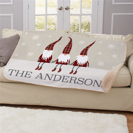 Personalized Welcome Gnome Sherpa Blanket - Cute Holiday Welcome Throw - Way Up Gifts