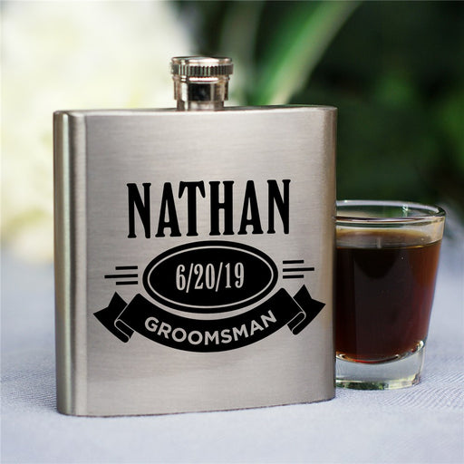Custom Stainless Steel Flask - Groomsmen Gift with Banner Design - Way Up Gifts