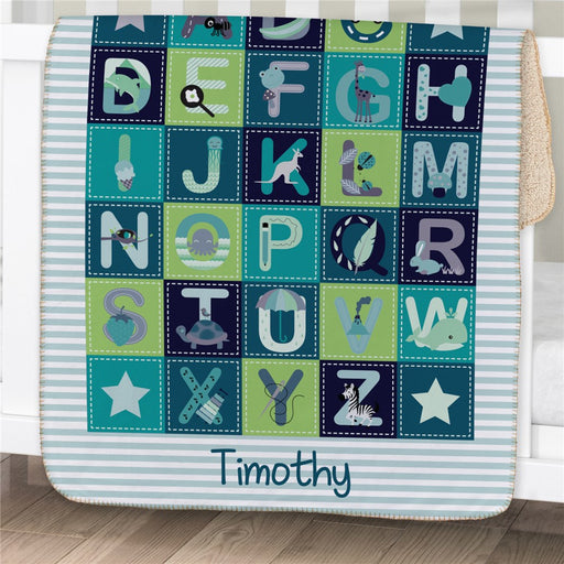 Personalized Baby Boy Alphabet Sherpa Blanket - Educational Baby Boy Blanket - Way Up Gifts