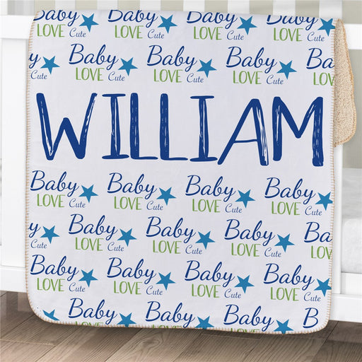 Personalized Baby Boy Words Sherpa Blanket - Personalized Baby Boy Throw - Way Up Gifts
