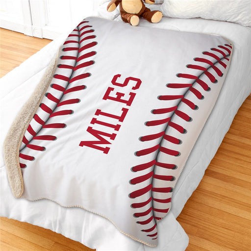 Personalized 50X60 Baseball Sherpa Blanket - Baseball Fan Personalized Blanket - Sports Throw - Way Up Gifts