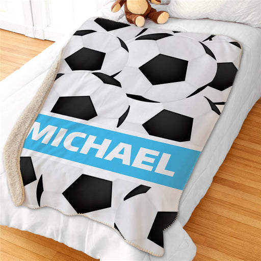 Personalized 50X60 Soccer Sherpa Blanket - Sports Fan Soccer Throw - Custom Blanket - Way Up Gifts