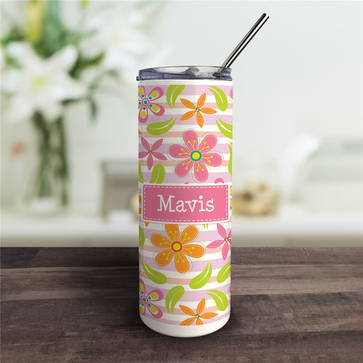 Personalized Floral Tumbler with Straw - Way Up Gifts