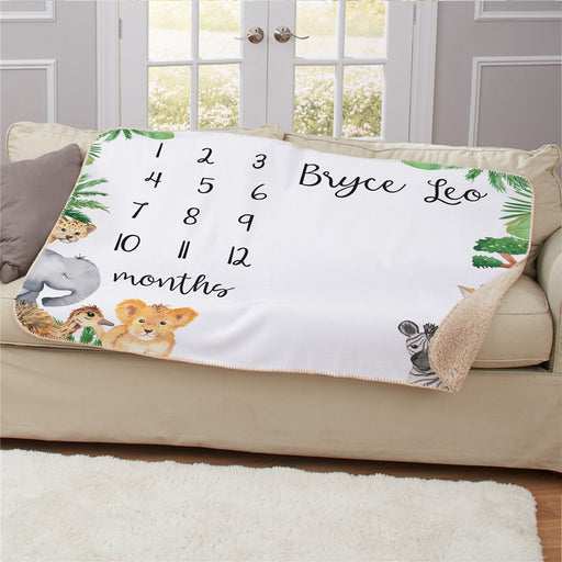 Personalized Animals Baby Monthly Milestone 50X60 Sherpa Blanket - Baby Growth Tracker Blanket - Animal Theme - Way Up Gifts