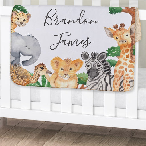 Personalized Wild Animals Baby Blanket - Jungle Animals Personalized Infant Throw - Way Up Gifts