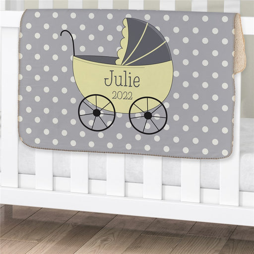 Personalized Baby Carriage Baby Sherpa Blanket - Baby Stroller Themed Blanket - Way Up Gifts