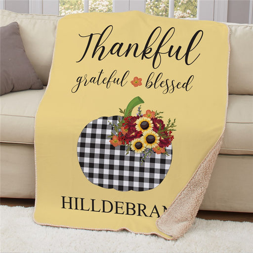 Personalized Welcome Buffalo Plaid Pumpkin Sherpa Blanket - Fall Gnome & Pumpkin Blanket - Way Up Gifts