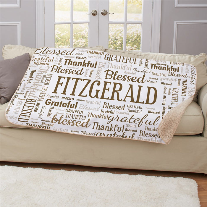 Personalized Family Name Static Word Art Sherpa Blanket - Custom Family Name Throw - Way Up Gifts