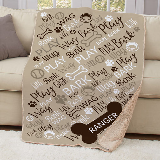 Personalized Bark Wag Play Pet Word Art 50X60 Sherpa Blanket - Large Dog Lover Blanket - Way Up Gifts