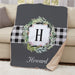 Personalized Wreath with Plaid Sherpa Blanket - Festive Holiday Wreath Throw - Way Up Gifts