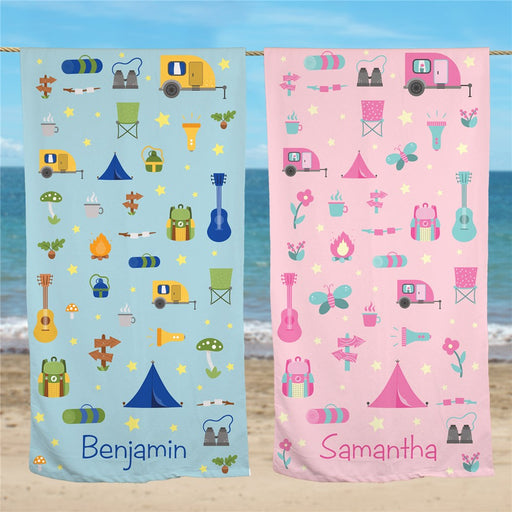 Camping Icons Personalized Outdoor Beach Towel - Way Up Gifts