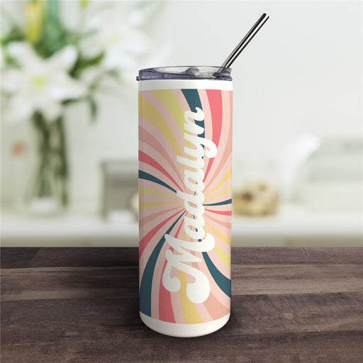 Personalized Retro Sunburst Tumbler with Straw - Way Up Gifts