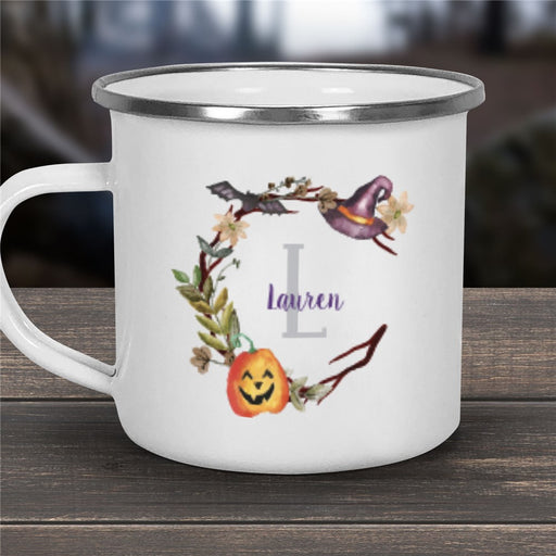 Witch's Hat Wreath Camper Mug - Halloween Personalized Camping Mug - Way Up Gifts