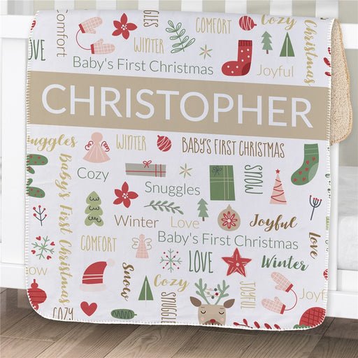 Personalized Baby Christmas Word Art Baby Blanket - Holiday Baby Blanket - Way Up Gifts