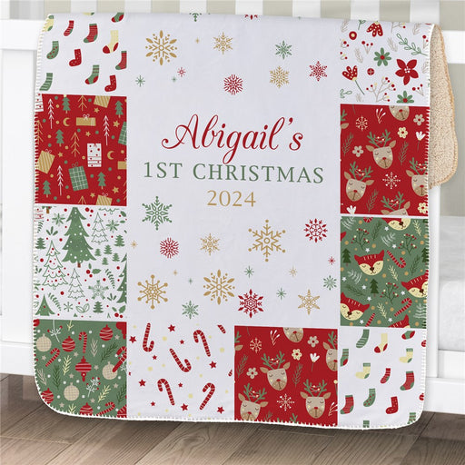 Personalized Baby Christmas Quilt Pattern Baby Blanket - Festive Baby Quilt Throw - Way Up Gifts