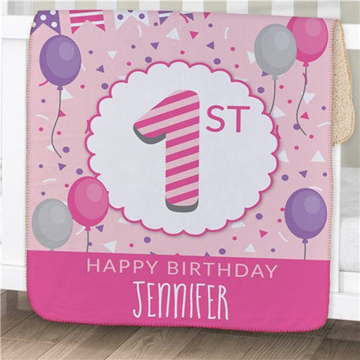Personalized 1st Birthday With Bunting Baby Blanket - Milestone Birthday Gift - Custom Baby Throw - Way Up Gifts