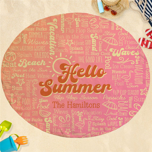 Groovy Hello Summer Round Beach Towel - Personalized - Way Up Gifts