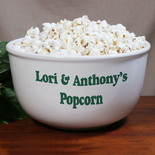 Personalized Popcorn Bowl - Custom Text Large White Snack Bowl - Way Up Gifts