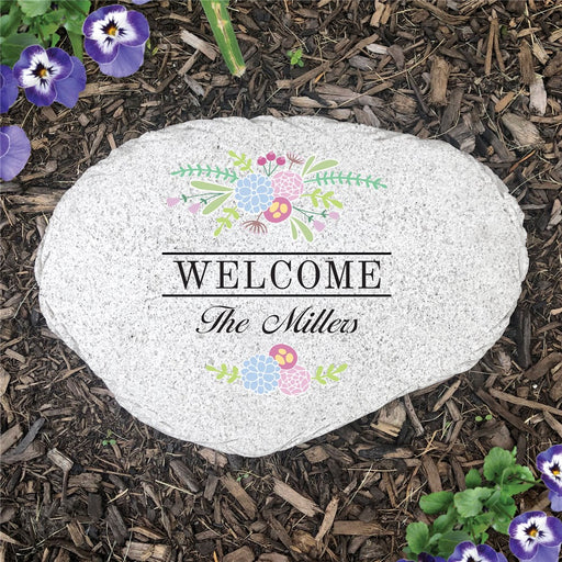 Floral Welcome Personalized Garden Stone - Realistic Resin Design - Way Up Gifts