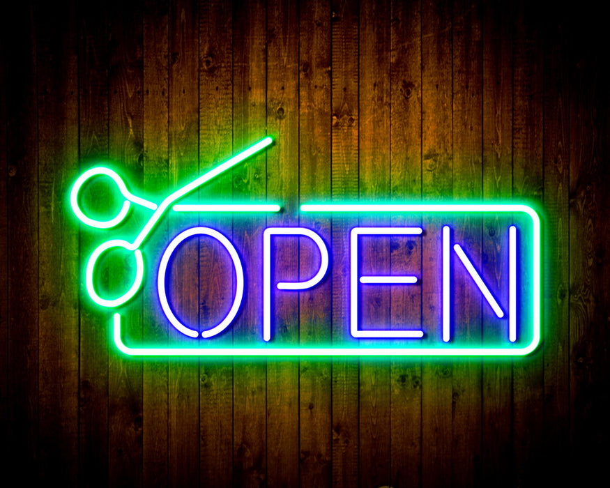 Barber Salon Hair Cuts Scissors Open Flex Silicone LED Neon Sign - Way Up Gifts