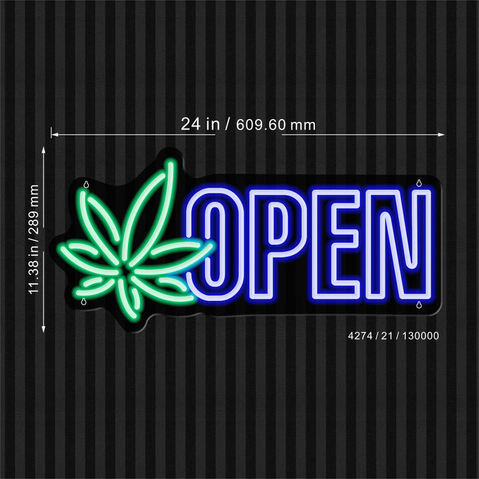 Open Hemp Leaf Marijuana Dispensary (Block Lettering) Ultra-Bright LED Sign with Remote (Neon-Style, LED Technology) - Way Up Gifts