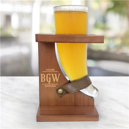 Personalized Viking Beer Horn with Engraved Wood Stand – Initials & Name - Way Up Gifts