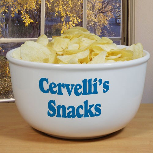 Personalized Popcorn Bowl - Custom Text Large White Snack Bowl - Way Up Gifts