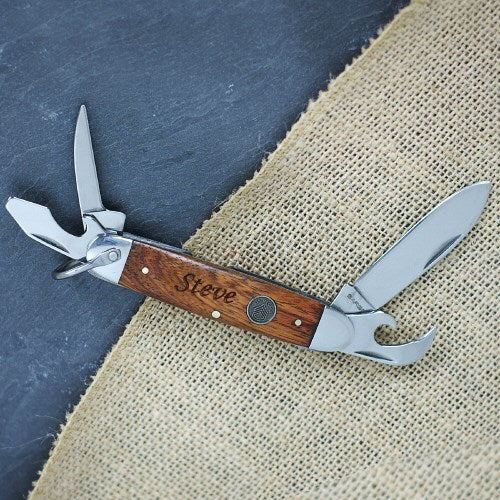 Custom Engraved Dark Wood Pocket Knife - Groomsmen Gift - Way Up Gifts