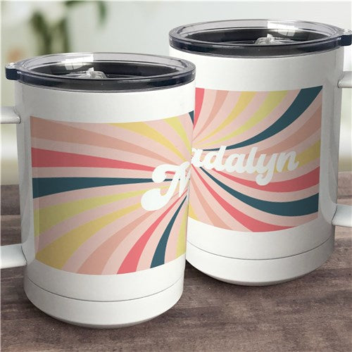 Retro Sunburst Insulated Travel Mug - Personalized with Name