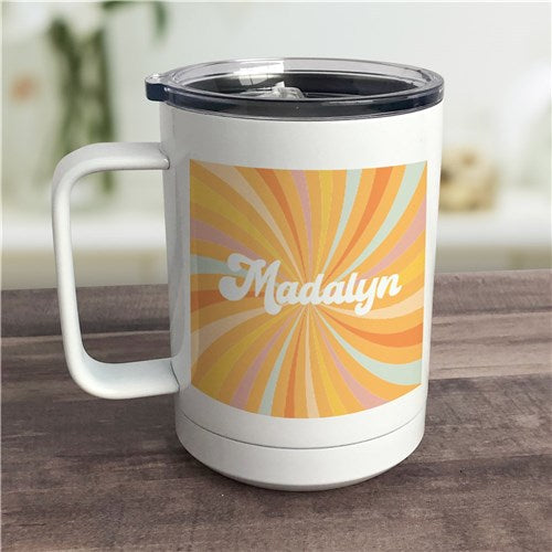 Retro Sunburst Insulated Travel Mug - Personalized with Name