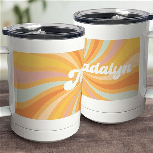 Retro Sunburst Insulated Travel Mug - Personalized with Name