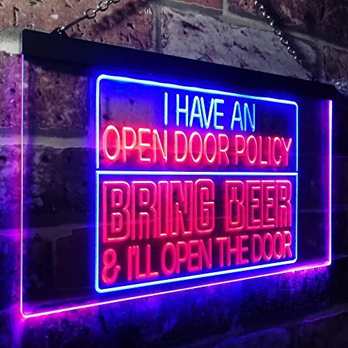 Open Door Policy Bring Beer Open Door LED Neon Light Sign - Way Up Gifts