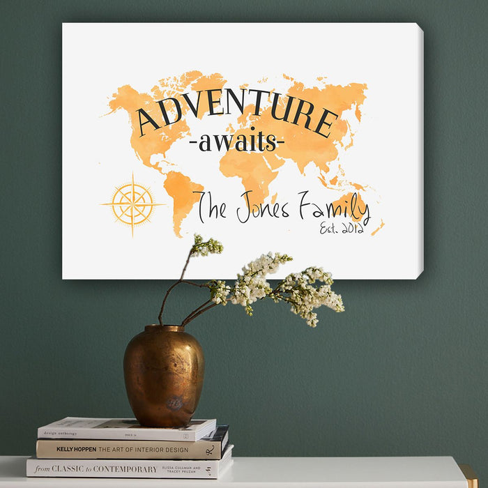 Personalized Adventure Awaits Colorful Canvas 18"x24" - Way Up Gifts