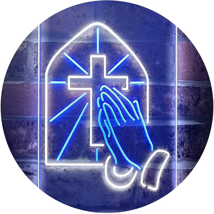 Christianity Cross Hands Praying LED Neon Light Sign - Way Up Gifts