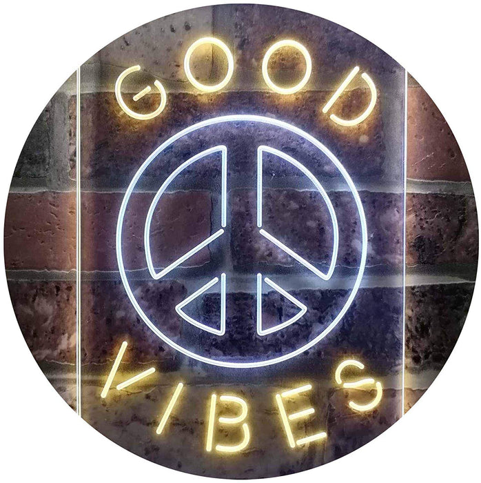 Good Vibes Peace Hippie Bedroom Decor LED Neon Light Sign - Way Up Gifts