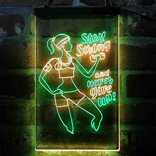 Motivational Quote Women Gym Stay Strong Never Give Up Fitness LED Neon Light Sign - Way Up Gifts