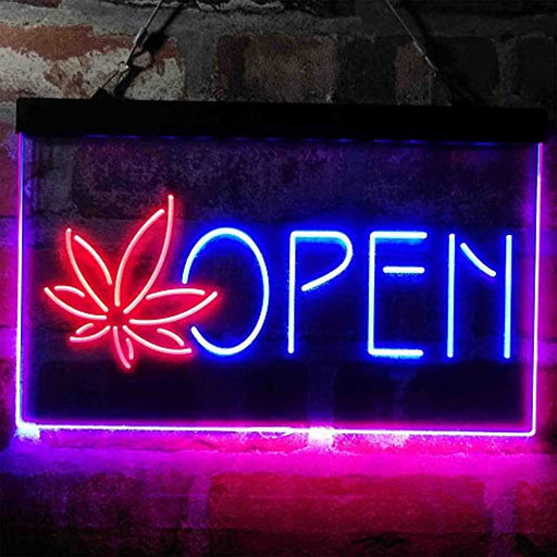 Hemp Leaf Open Marijuana Dispensary LED Neon Light Sign - Way Up Gifts