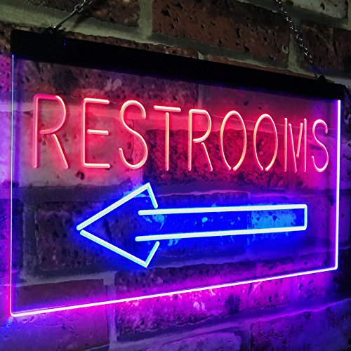 Left Restrooms Arrow LED Neon Light Sign - Way Up Gifts