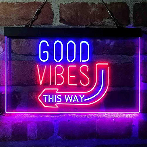 Good Vibes Arrow This Way LED Neon Light Sign - Way Up Gifts