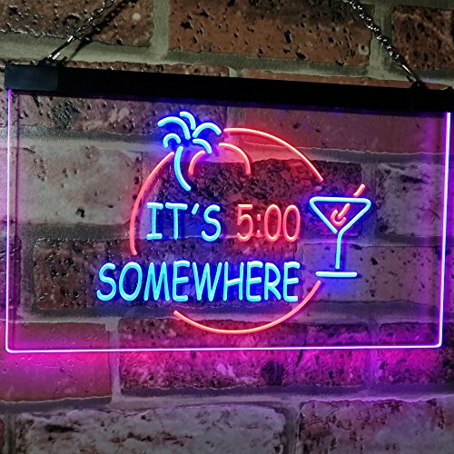 Cocktails It's Five O'Clock Somewhere LED Neon Light Sign - Way Up Gifts