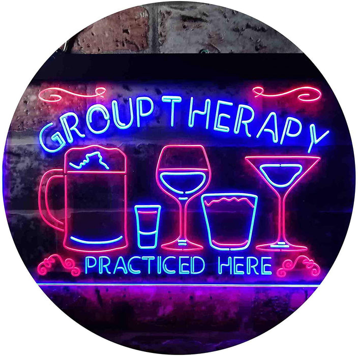 Beer Cocktails Wine Group Therapy Practiced Here Humor LED Neon Light Sign - Way Up Gifts