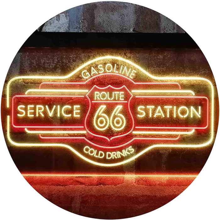 Route 66 Gasoline Station Cold Drinks LED Neon Light Sign - Way Up Gifts