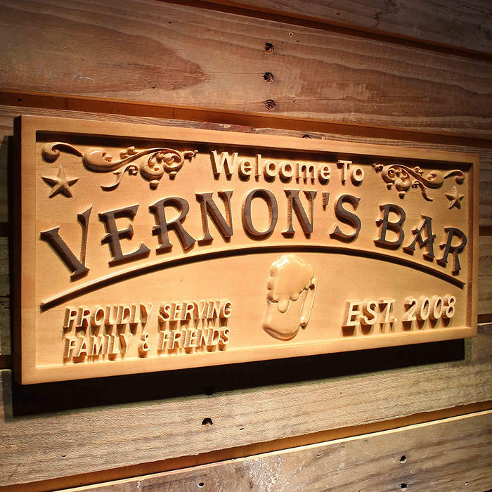 Personalized Welcome Bar Custom Wood Sign 3D Engraved Wall Plaque - Way Up Gifts
