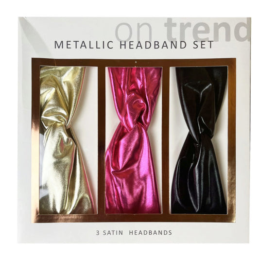 On Trend 3 Piece Satin Metallic Headband Set (Bulk Qty of 6) - Way Up Gifts