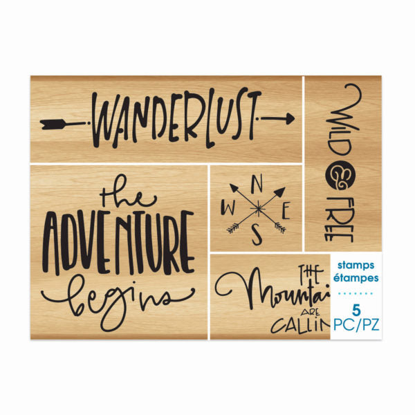Momenta 5 Piece Wooden Stamp Set in Wanderlust Theme (Bulk Qty of 18) - Way Up Gifts