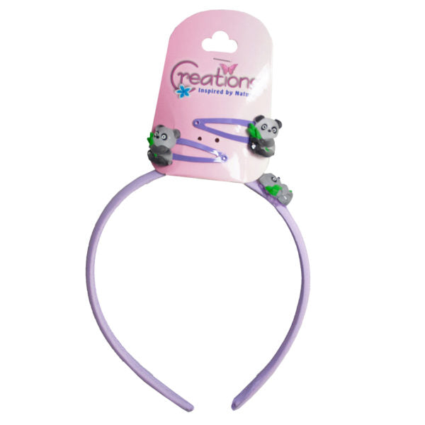 Creations 3 Piece Panda Themed Headband & Clips Set (Bulk Qty of 24) - Way Up Gifts